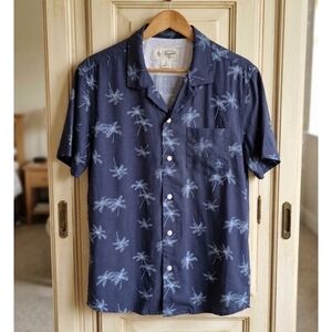 Penguin Navy Palm-Print Short-Sleeve Button-Down Shirt Sz Med